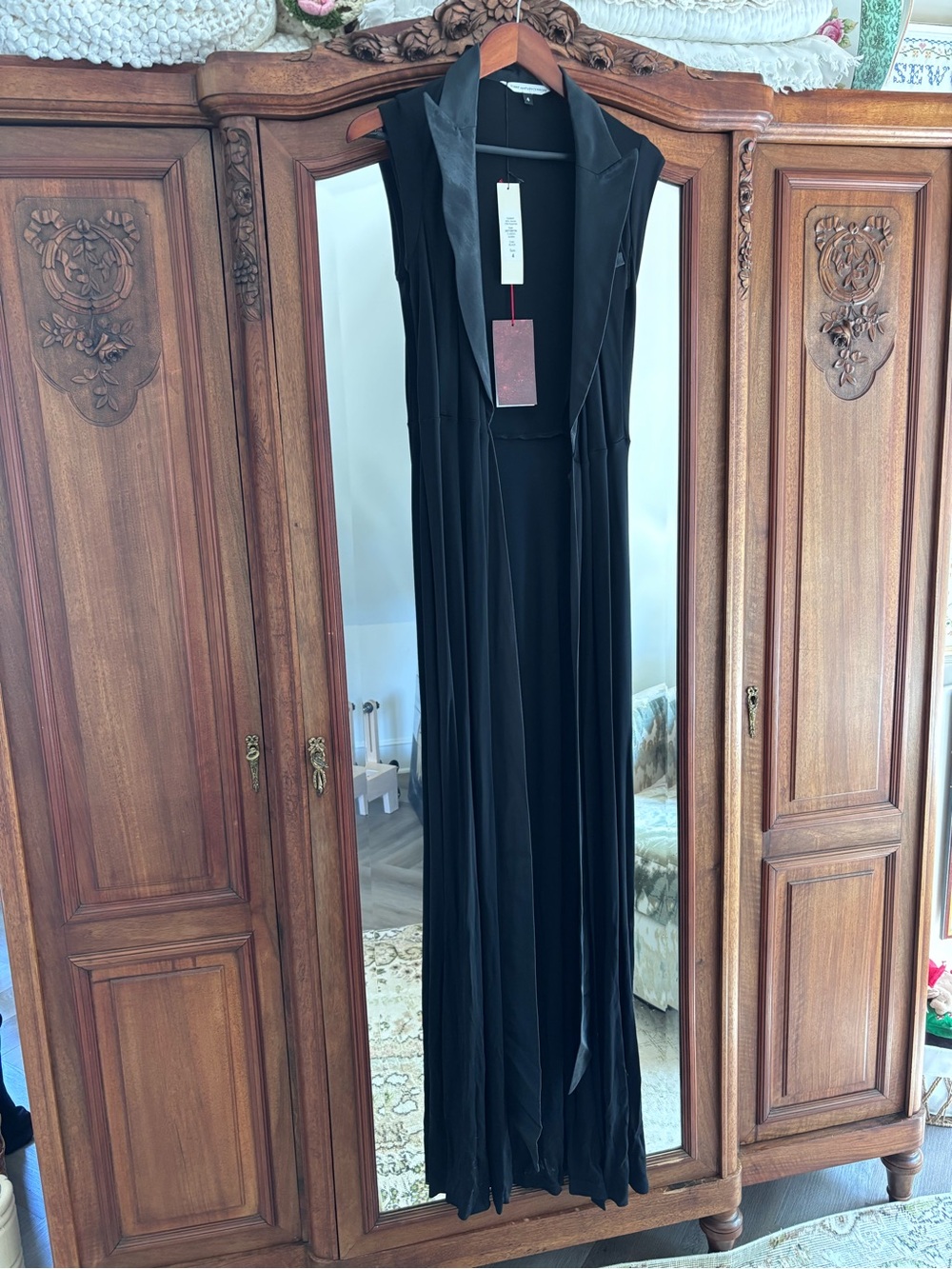 Diane Von Furstenberg Black Maxi Dress with Tuxedo Lapel